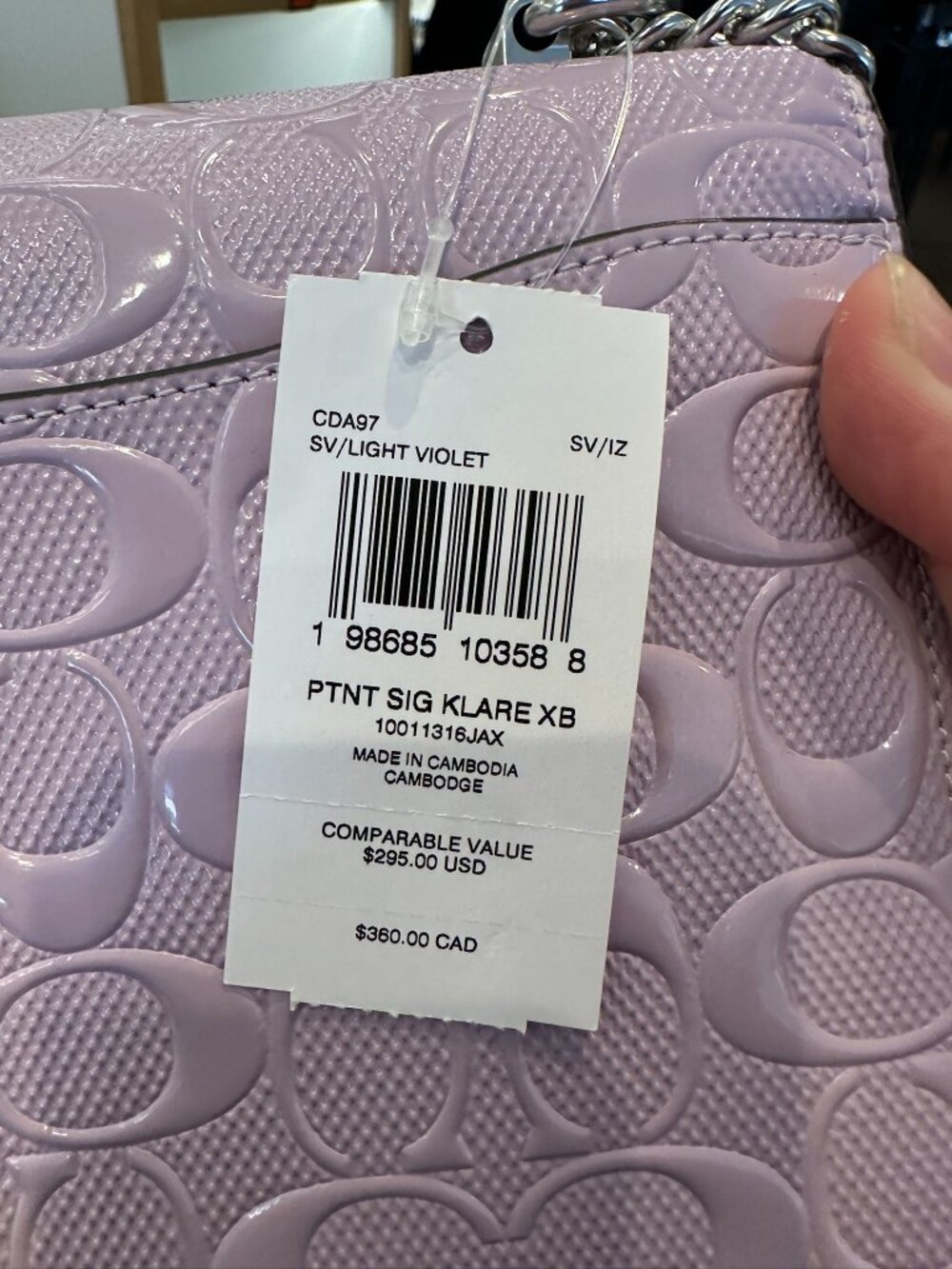 NWT! Coach CDA97 Klare Crossbody Bag In Signature Leather Light Violet/Silver - Picture 9 of 9